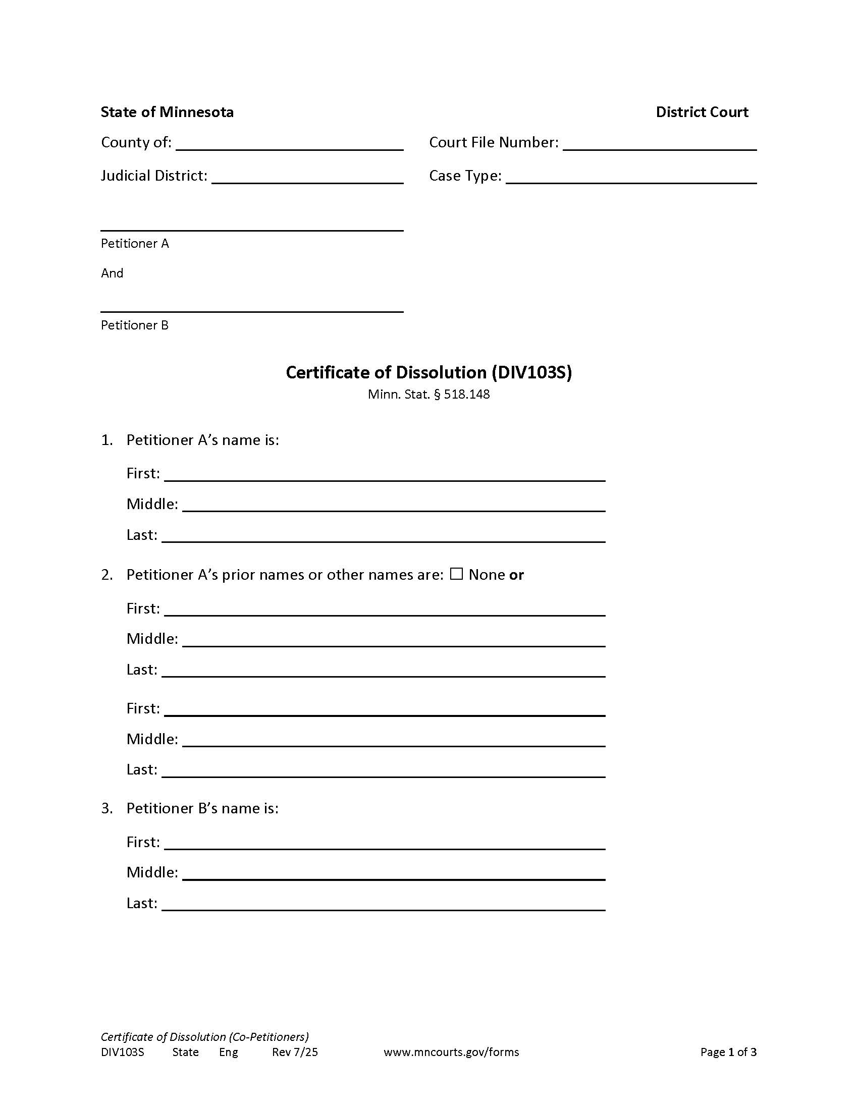 Certificate Of Dissolution {DIV-103S} | Pdf Fpdf Docx | Minnesota