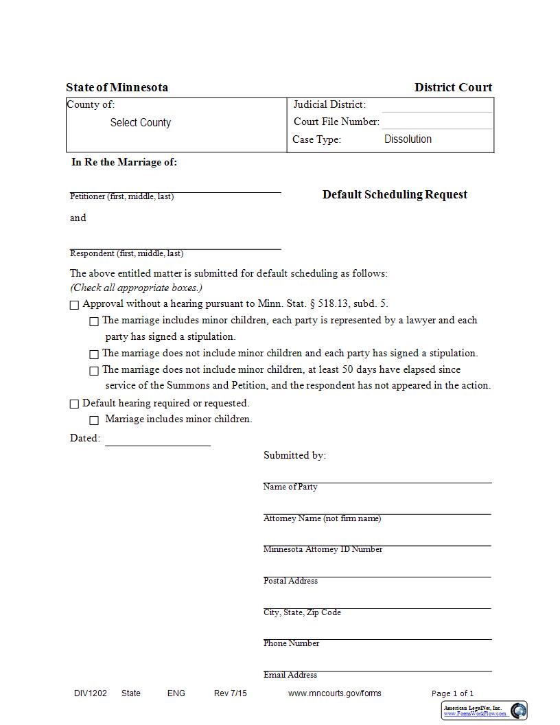 Default Scheduling Request {DIV-1202} | Pdf Fpdf Docx | Minnesota