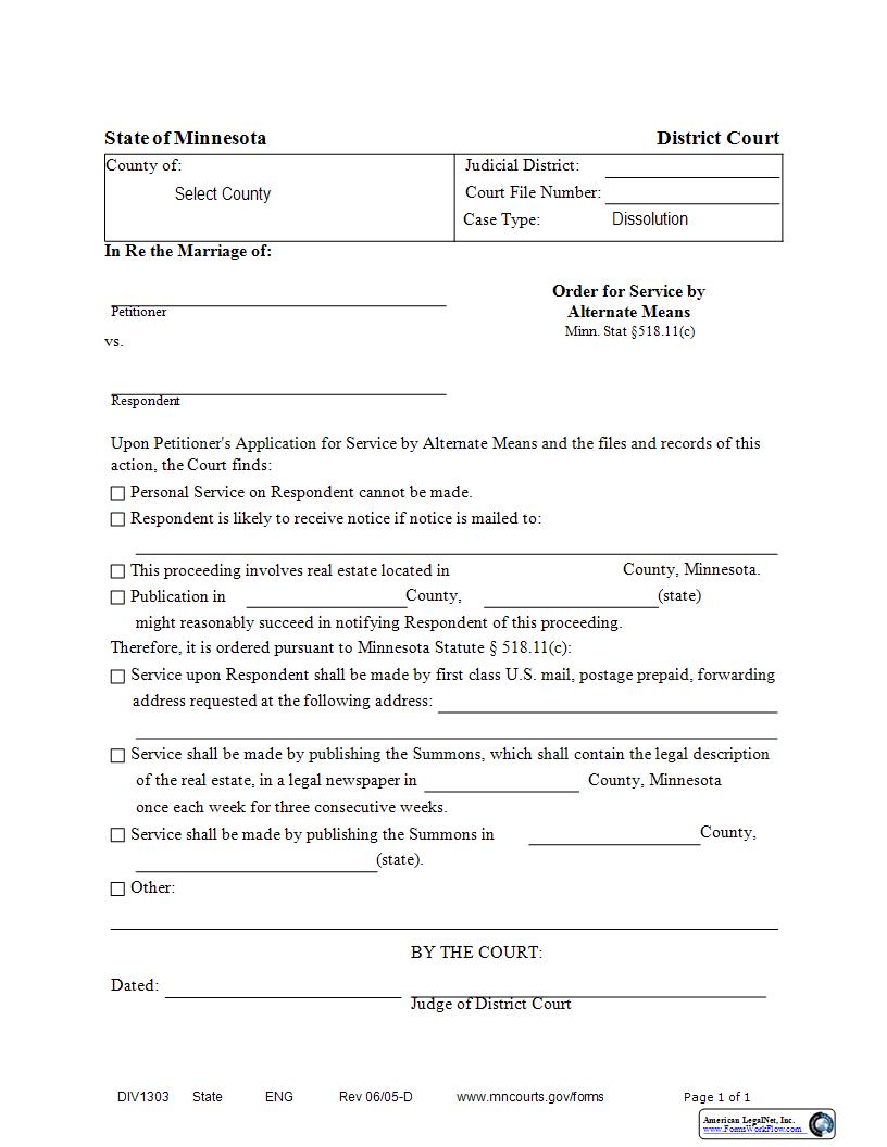 Order For Service By Alternate Means {DIV-1303} | Pdf Fpdf Docx | Minnesota