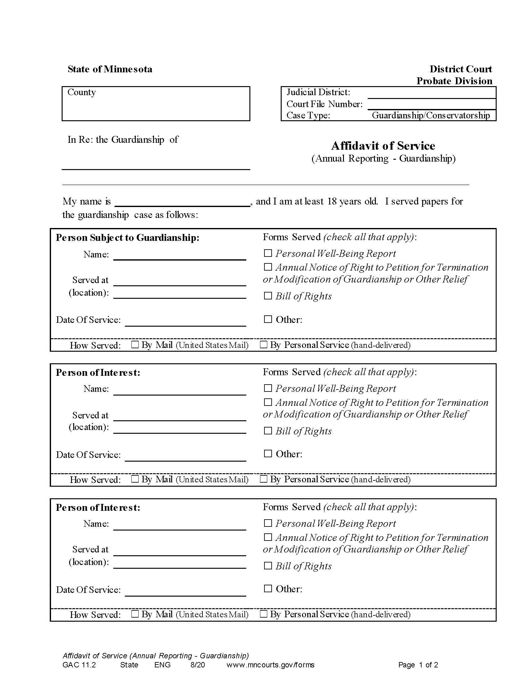 Affidavit Of Service {GAC-11-2} | Pdf Fpdf Docx | Minnesota