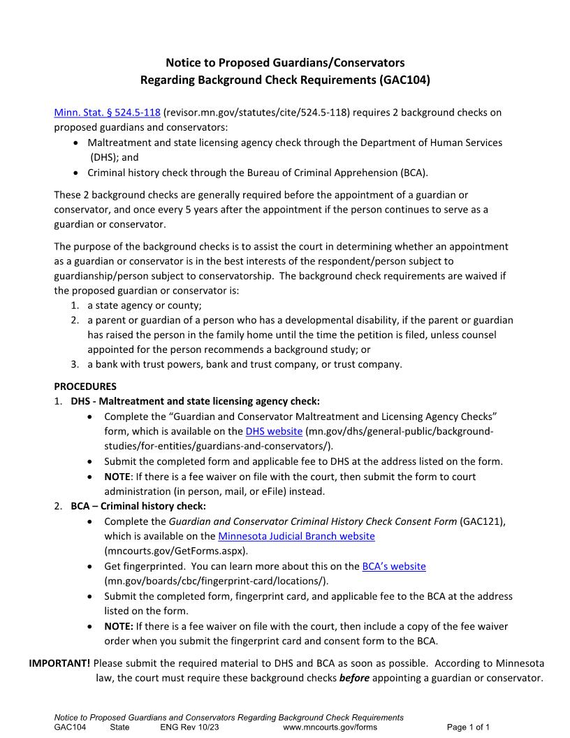 Notice To Proposed Guardians Conservators {GAC-104} | Pdf Fpdf Doc Docx | Minnesota