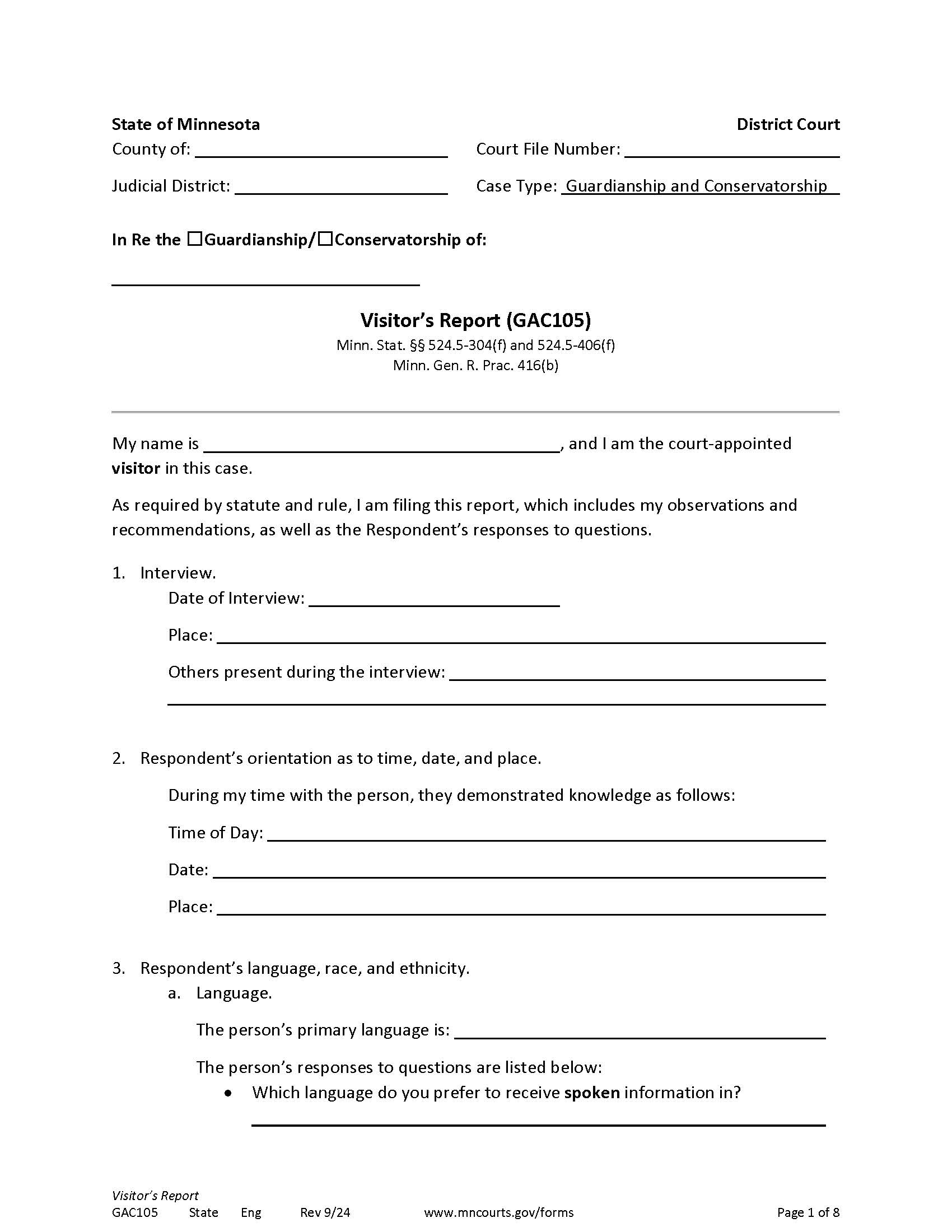 Visitors Report {GAC-105} | Pdf Fpdf Docx | Minnesota