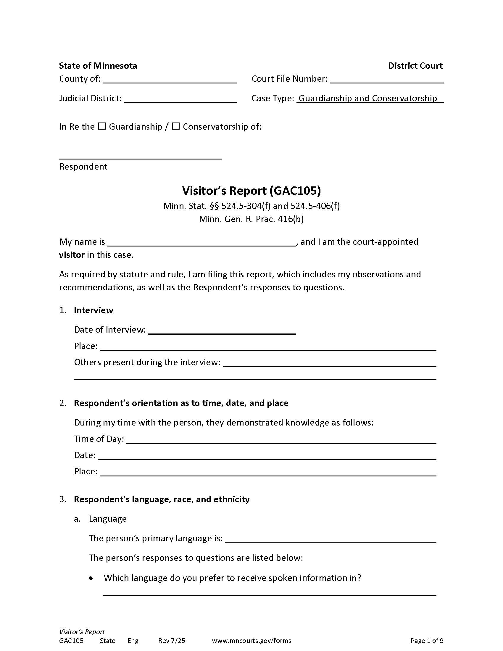 Visitors Report {GAC-105} | Pdf Fpdf Docx | Minnesota