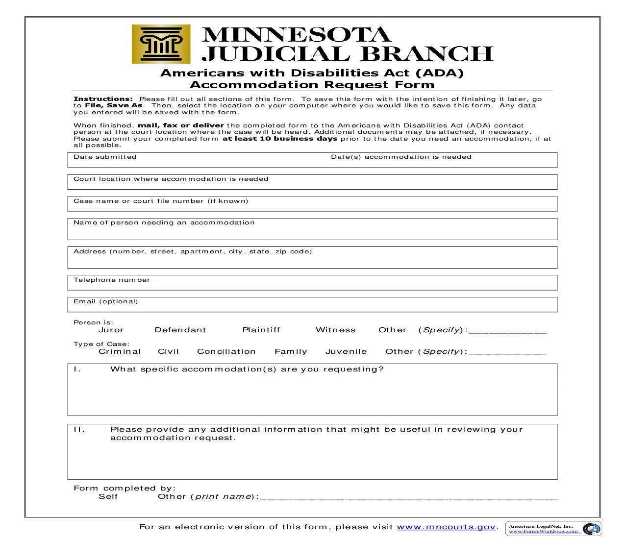 Accommodation Request Form | Pdf Fpdf Doc Docx | Minnesota