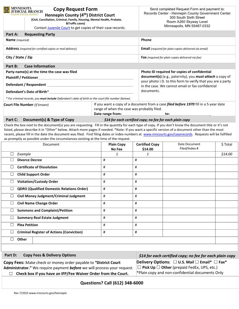 Copy Request Form | Pdf Fpdf Docx | Minnesota