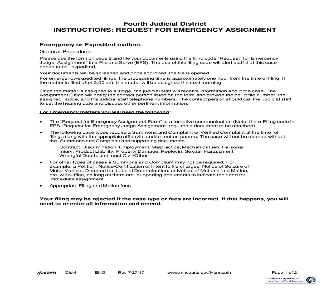 Request For Emergency Judge Assignment | Pdf Fpdf Doc Docx | Minnesota