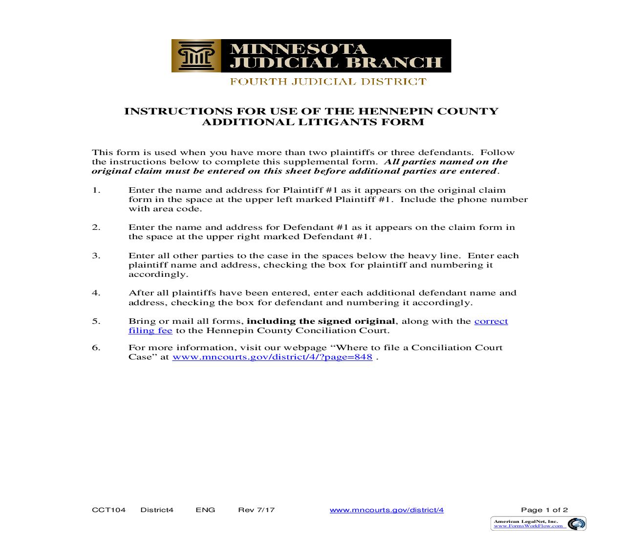 Additional Litigants Form | Pdf Fpdf Doc Docx | Minnesota
