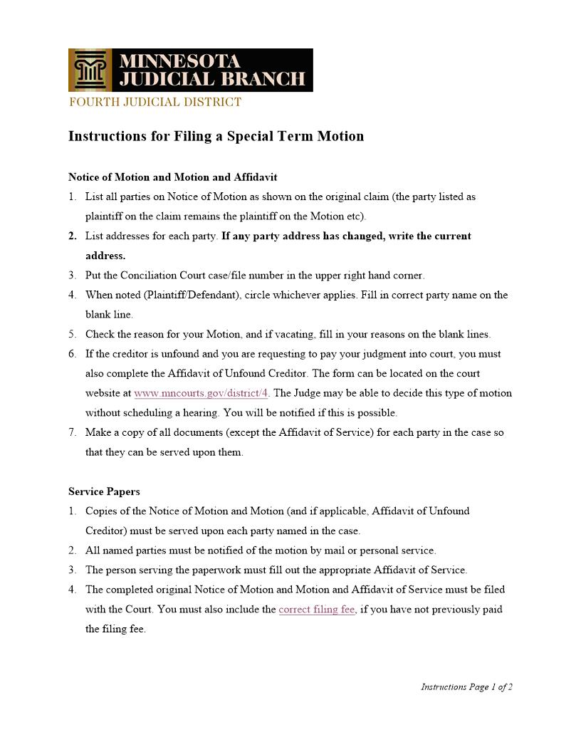 Special Term Motion | Pdf Fpdf Doc Docx | Minnesota