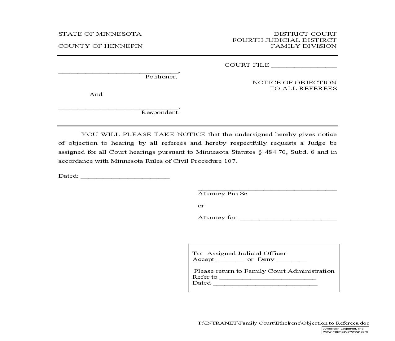 Notice Of Objection To All Referees | Pdf Fpdf Doc Docx | Minnesota