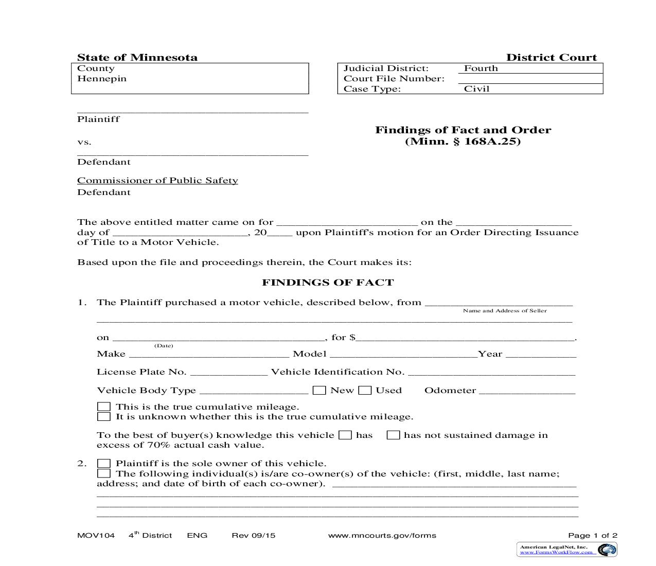 Findings Of Fact And Order {MOV104} |  Docx | Minnesota