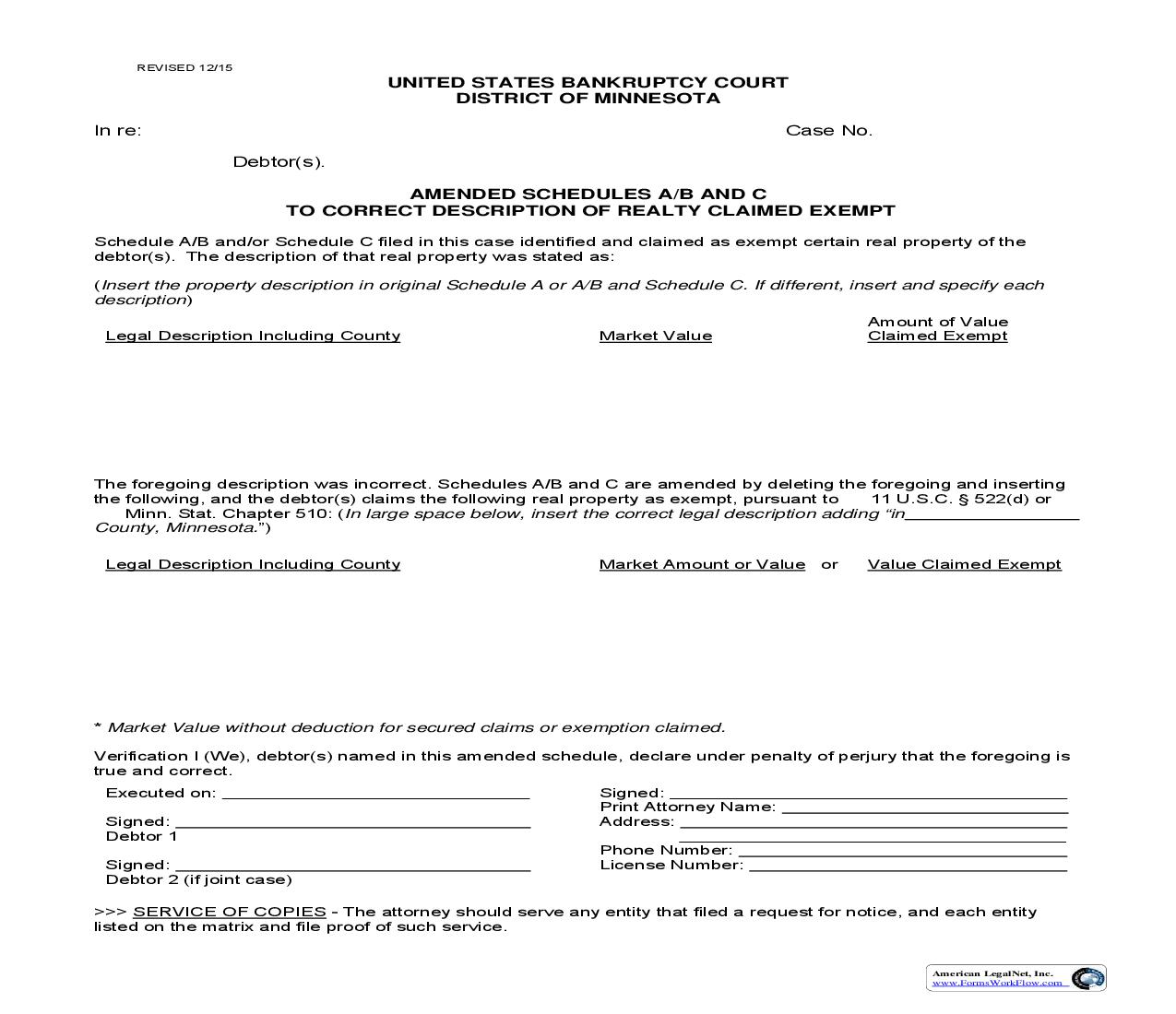 Amended Schedule A And C To Correct Description Of Realty Claimed Exempt | Pdf Fpdf Doc Docx | Minnesota