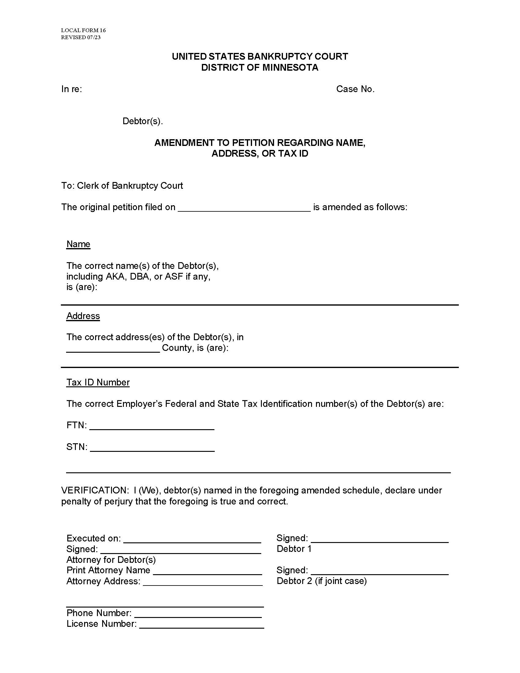 Amendment To Petition Regarding Social Security - Tax Id Number | Pdf Fpdf Doc Docx | Minnesota