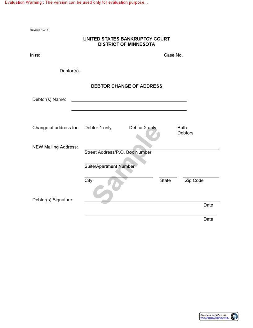 Debtor Change Of Address | Pdf Fpdf Doc Docx | Minnesota