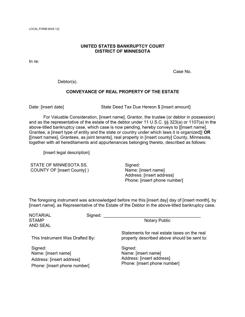 Instrument Of Transfer Of Real Property (Sample And Form) {6004-1(f)} | Pdf Fpdf Doc Docx | Minnesota