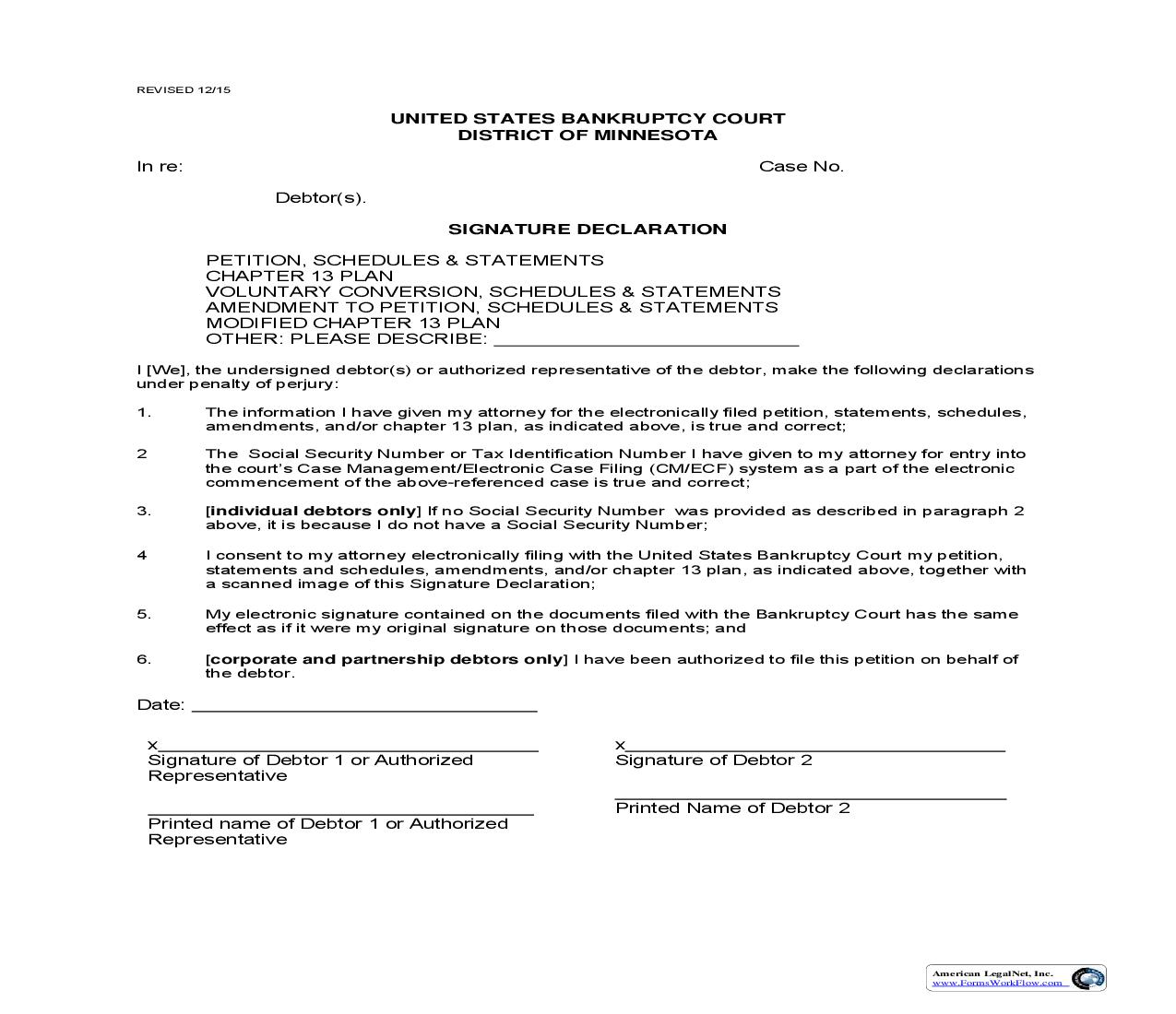 Signature Declaration (Electronic Filing) | Pdf Fpdf Doc Docx | Minnesota