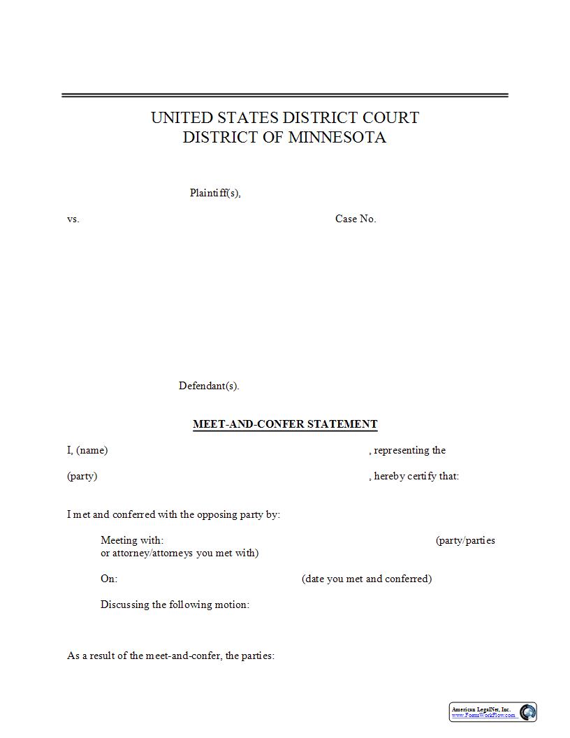 Meet And Confer Statement | Pdf Fpdf Docx | Minnesota