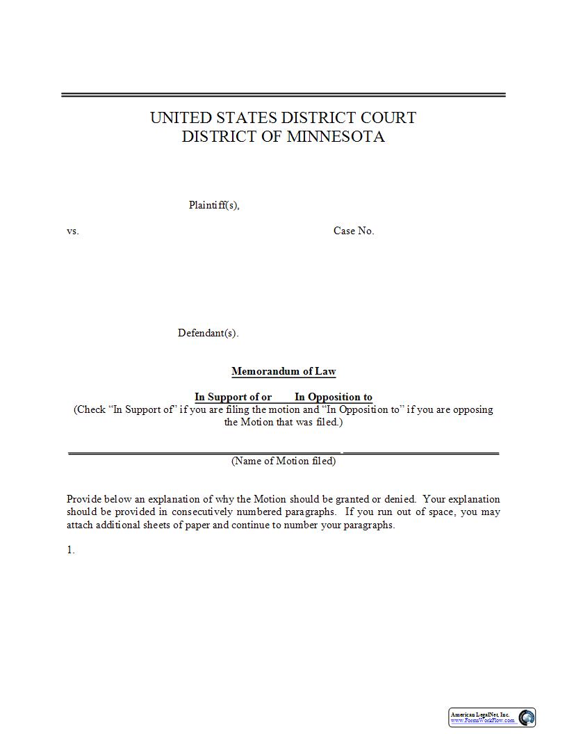Memorandum Of Law | Pdf Fpdf Docx | Minnesota