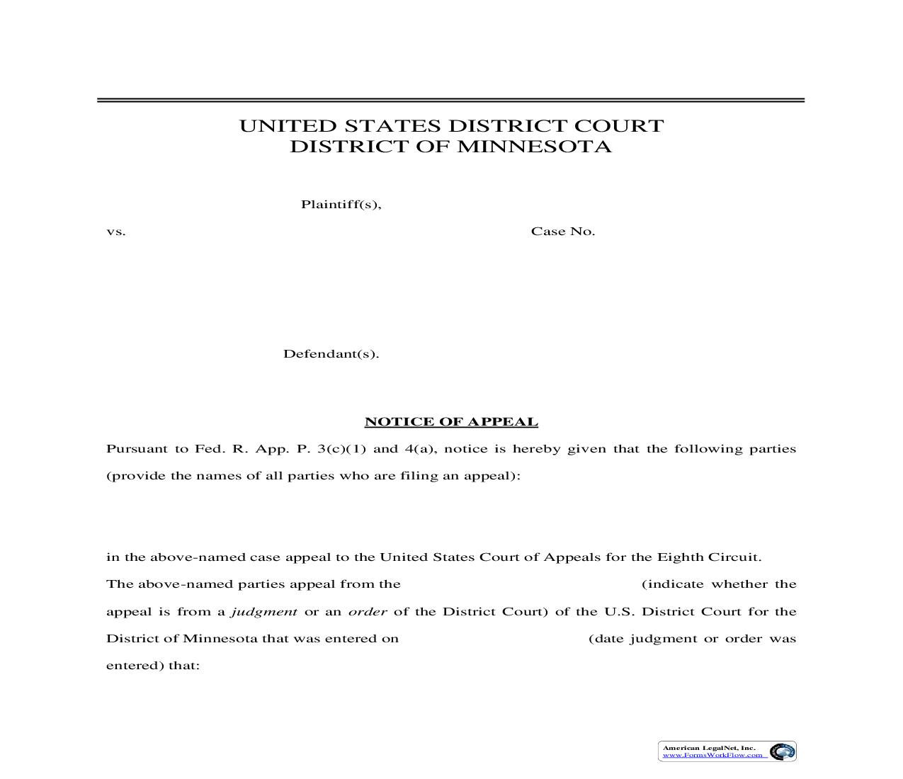 Notice Of Appeal (Civil) | Pdf Fpdf Doc Docx | Minnesota