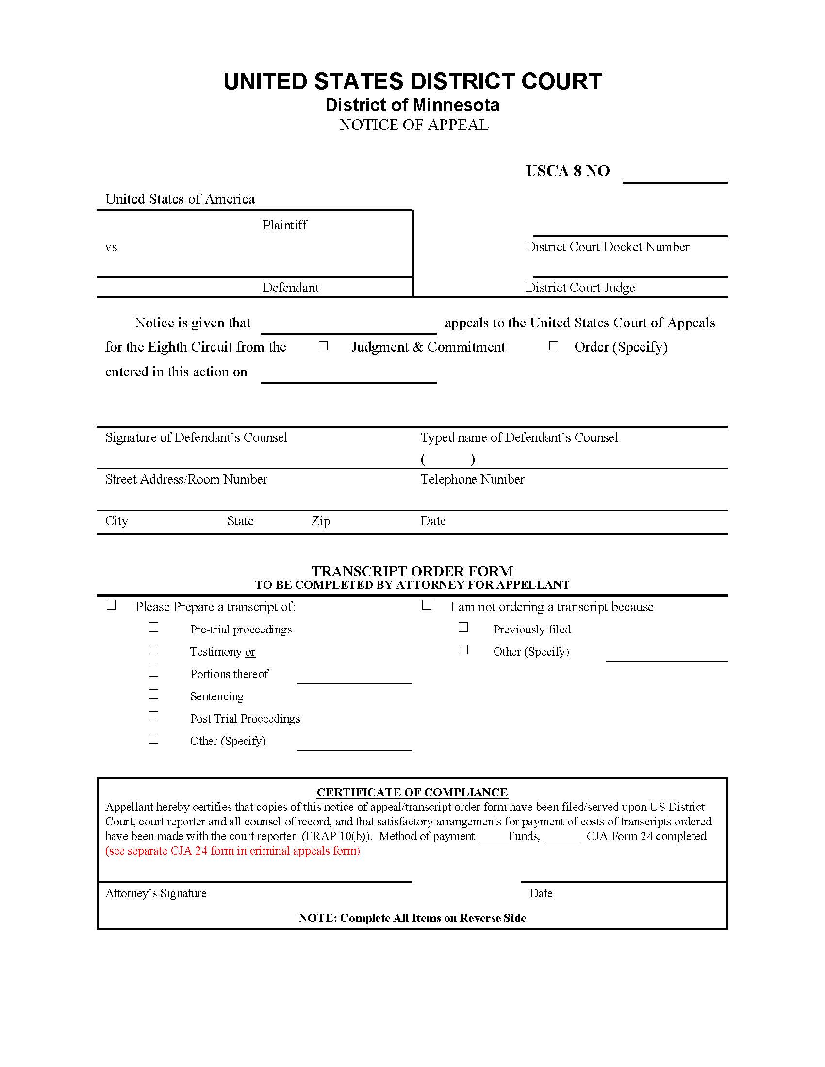 Notice Of Appeal (Criminal) | Pdf Fpdf Doc Docx | Minnesota