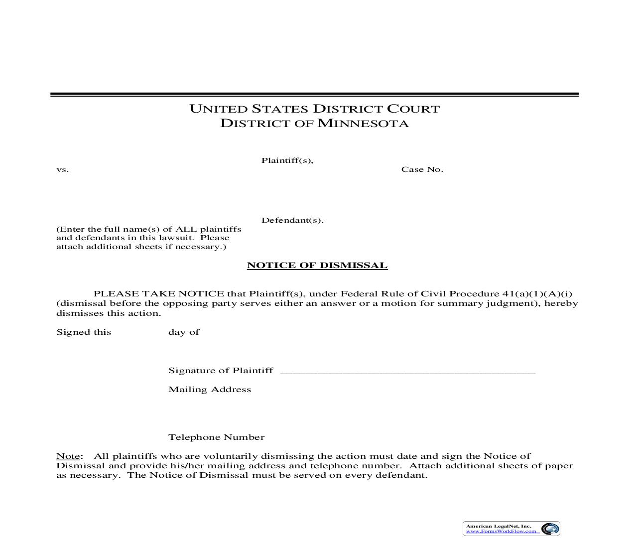 Notice Of Dismissal | Pdf Fpdf Doc Docx | Minnesota