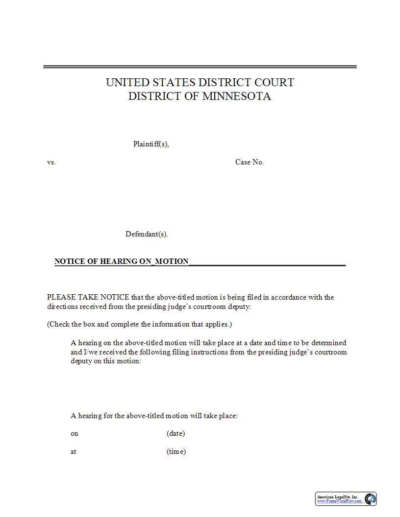 Notice Of Hearing On Motion | Pdf Fpdf Docx | Minnesota