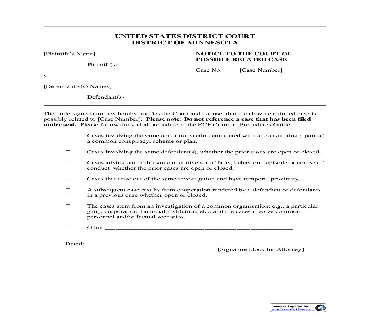 Notice Of Related Cases | Pdf Fpdf Doc Docx | Minnesota