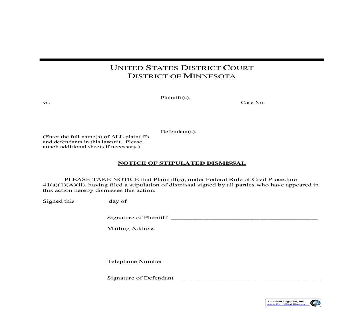 Notice Of Stipulated Dismissal | Pdf Fpdf Doc Docx | Minnesota