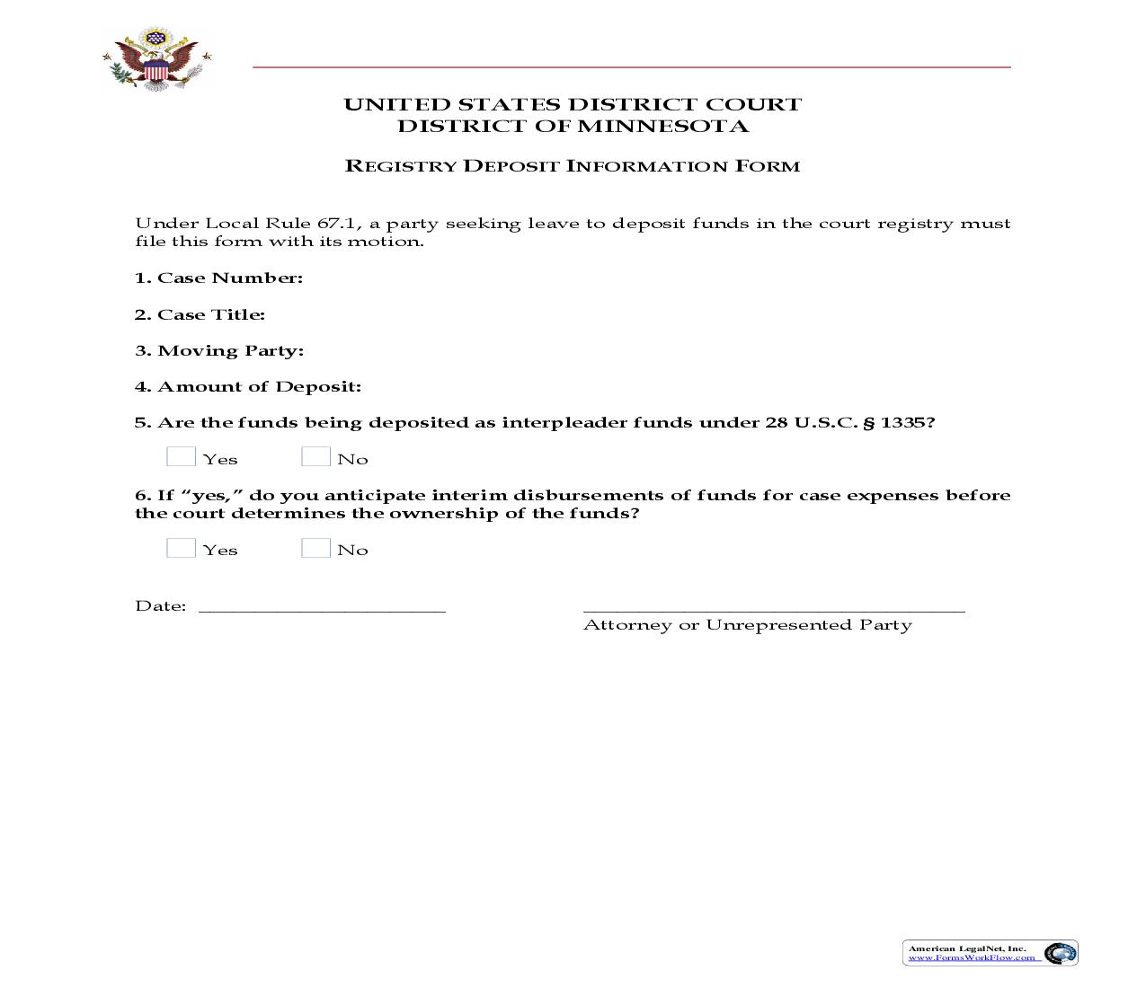 Registry Deposit Information Form | Pdf Fpdf Doc Docx | Minnesota