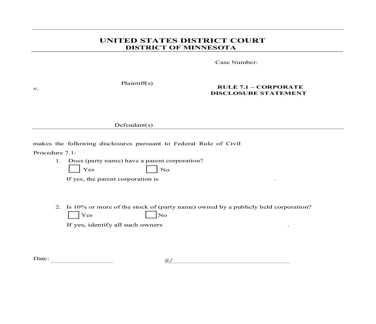 Rule 7-1 Corporate Disclosure Statement | Pdf Fpdf Doc Docx | Minnesota