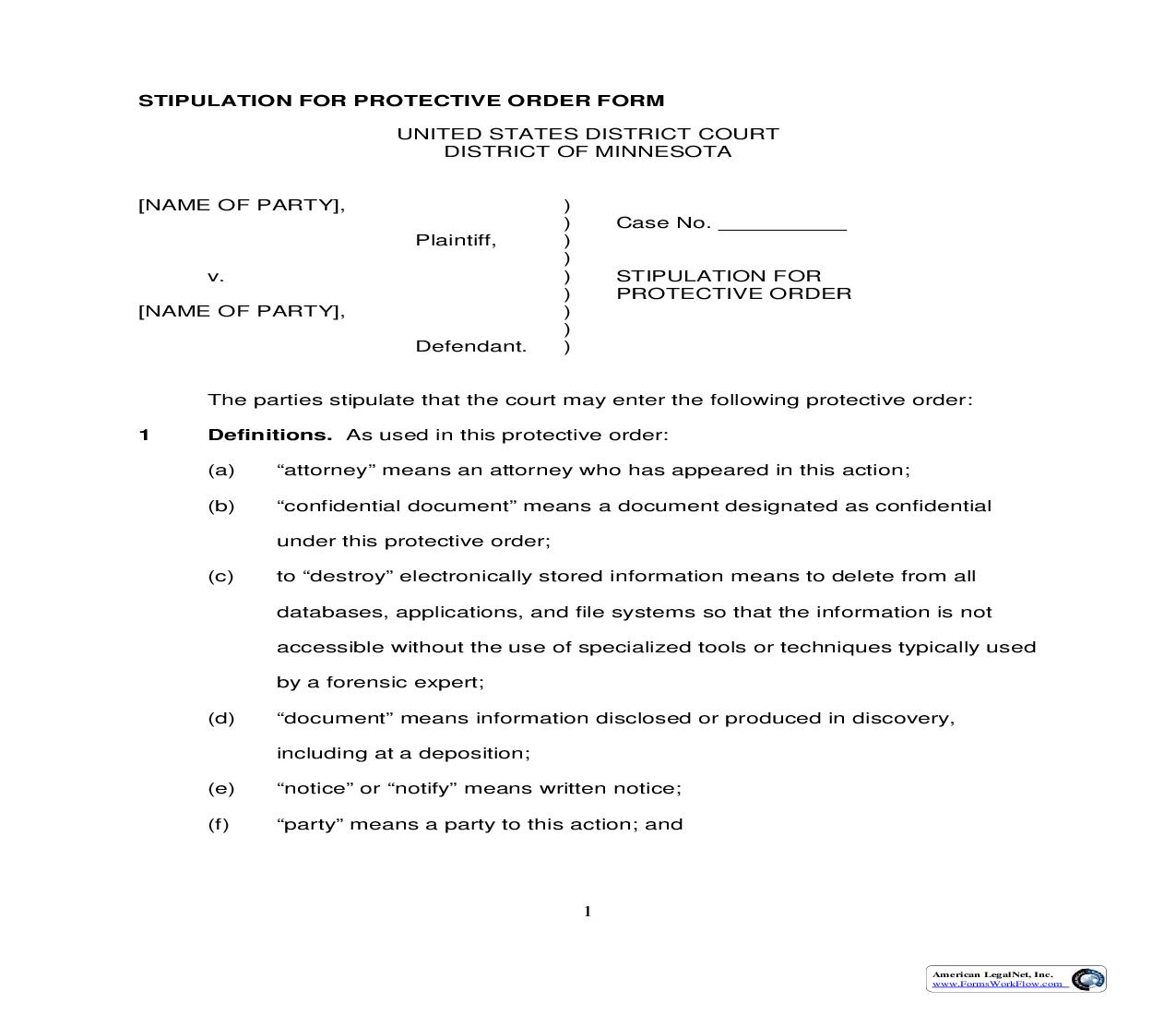 Stipulation For Protective Order | Pdf Fpdf Doc Docx | Minnesota