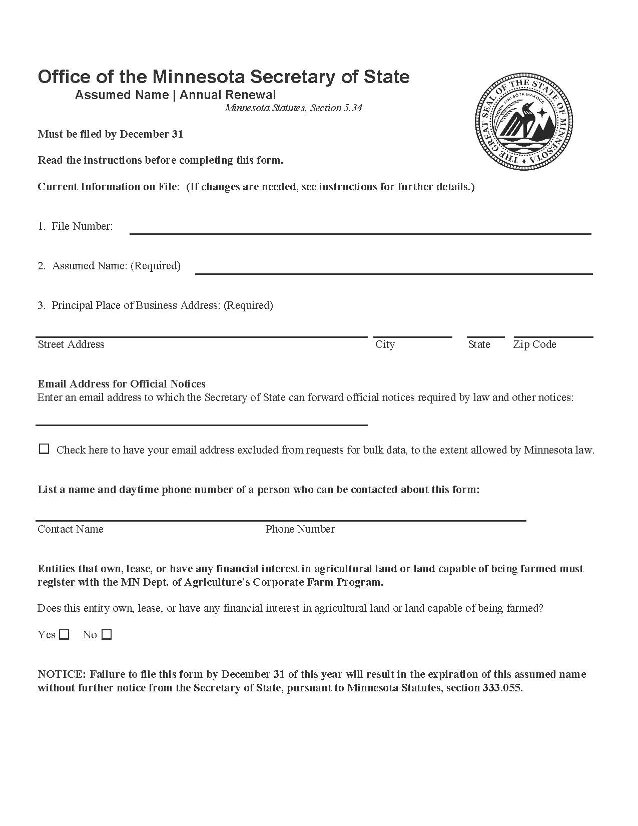 Annual Renewal | Pdf Fpdf Doc Docx | Minnesota