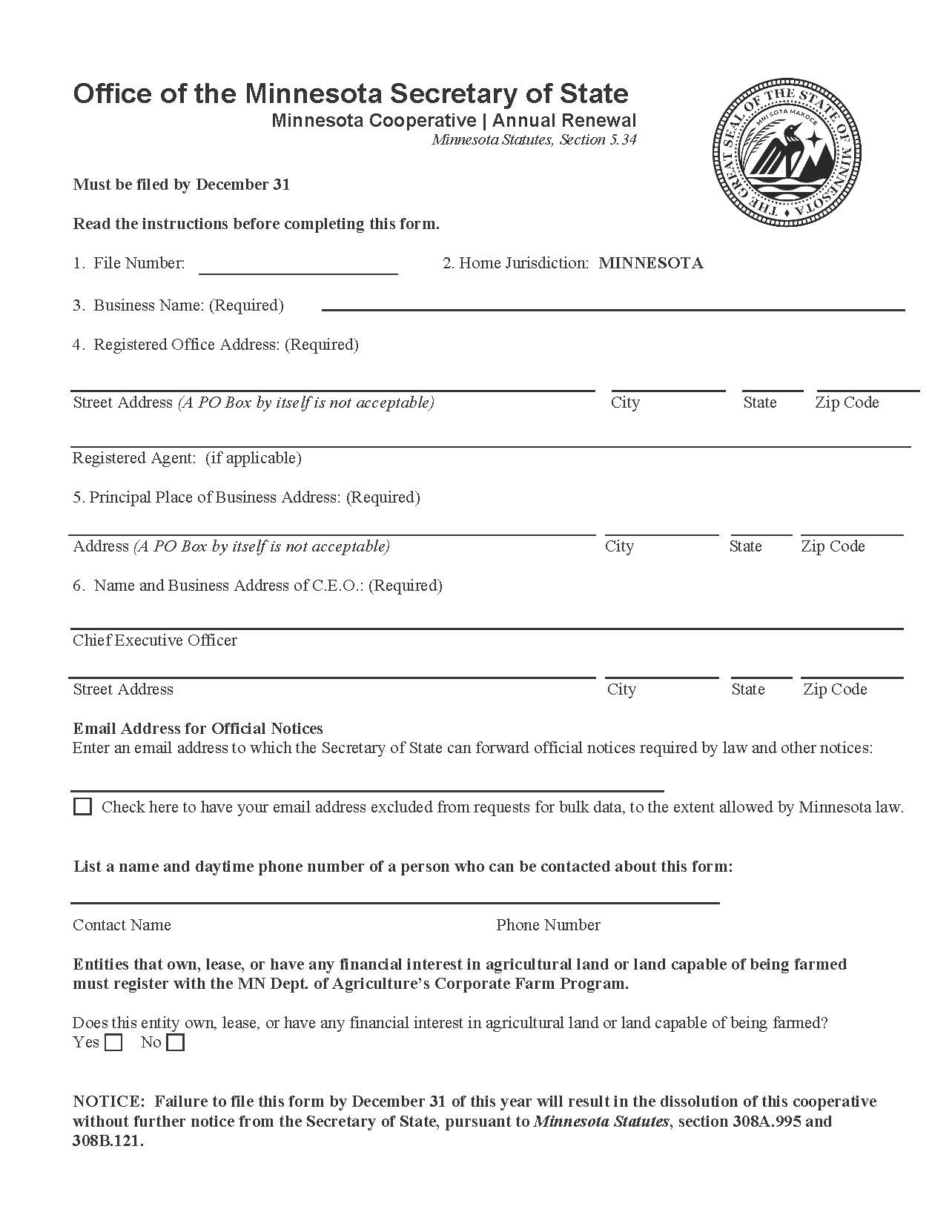 Annual Renewal | Pdf Fpdf Doc Docx | Minnesota