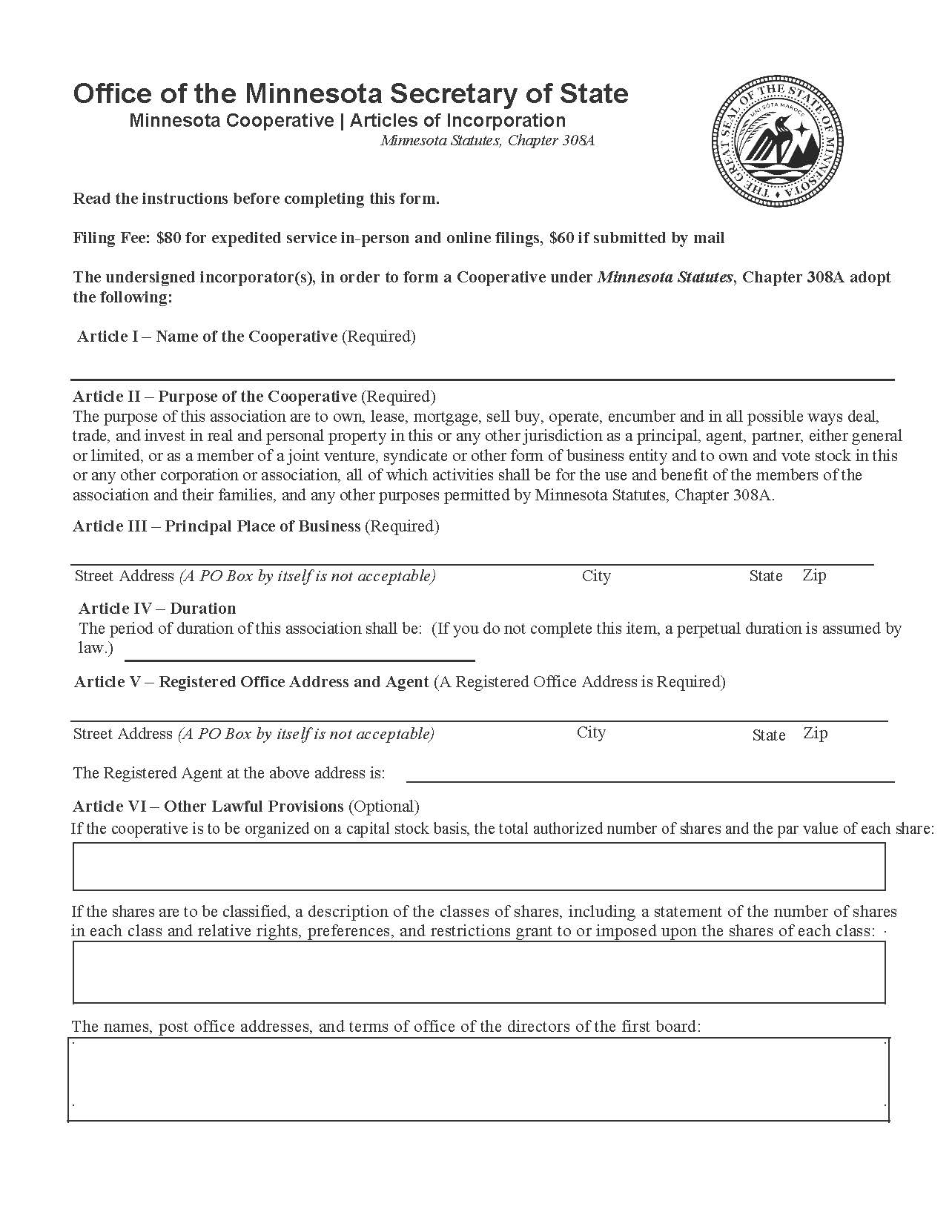 Articles Of Incorporation | Pdf Fpdf Docx | Minnesota