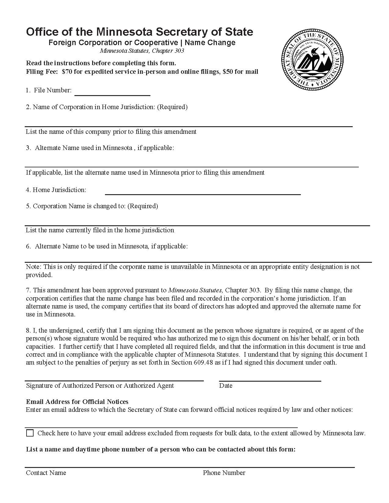 Name Change | Pdf Fpdf Doc Docx | Minnesota