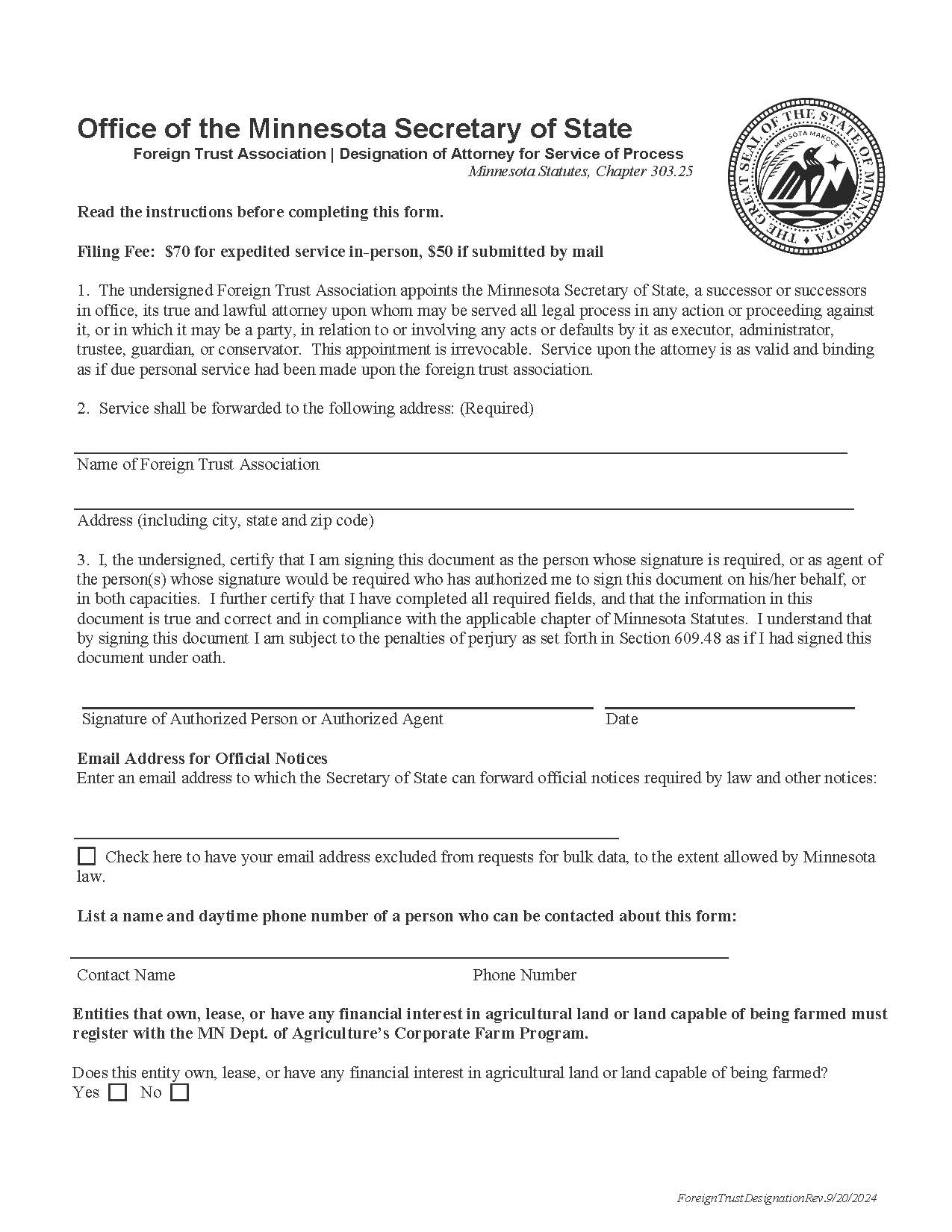 Designation Of Attorney For Service Of Process | Pdf Fpdf Doc Docx | Minnesota