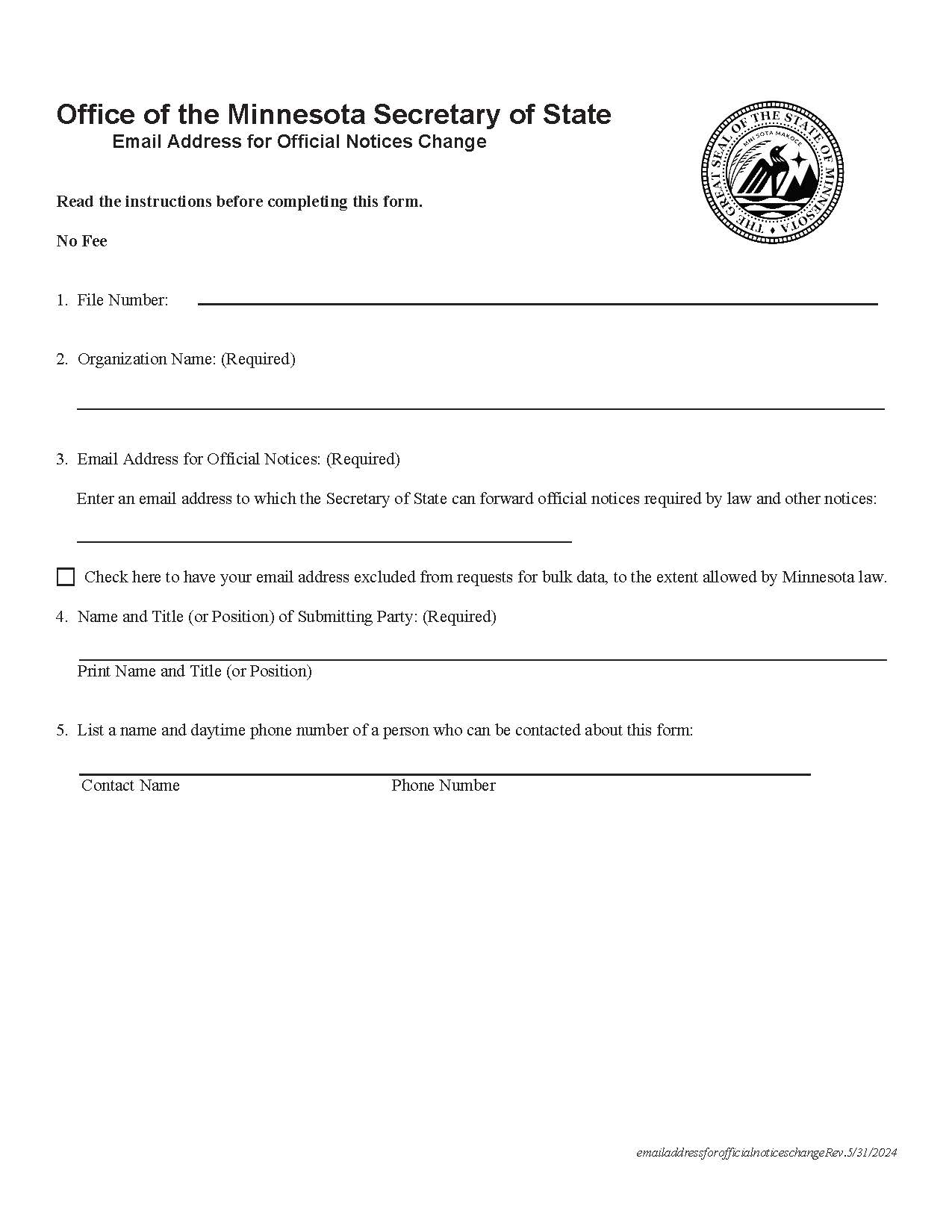 Email Address For Official Notices Change | Pdf Fpdf Doc Docx | Minnesota