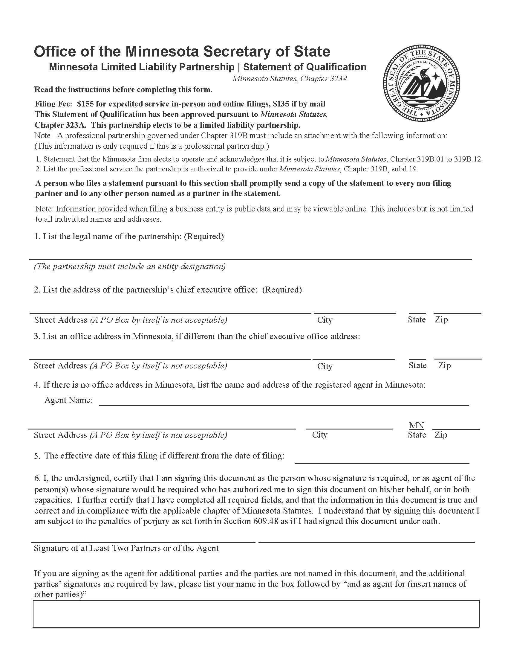 Limited Liability Partnership Statement Of Qualification | Pdf Fpdf Doc Docx | Minnesota