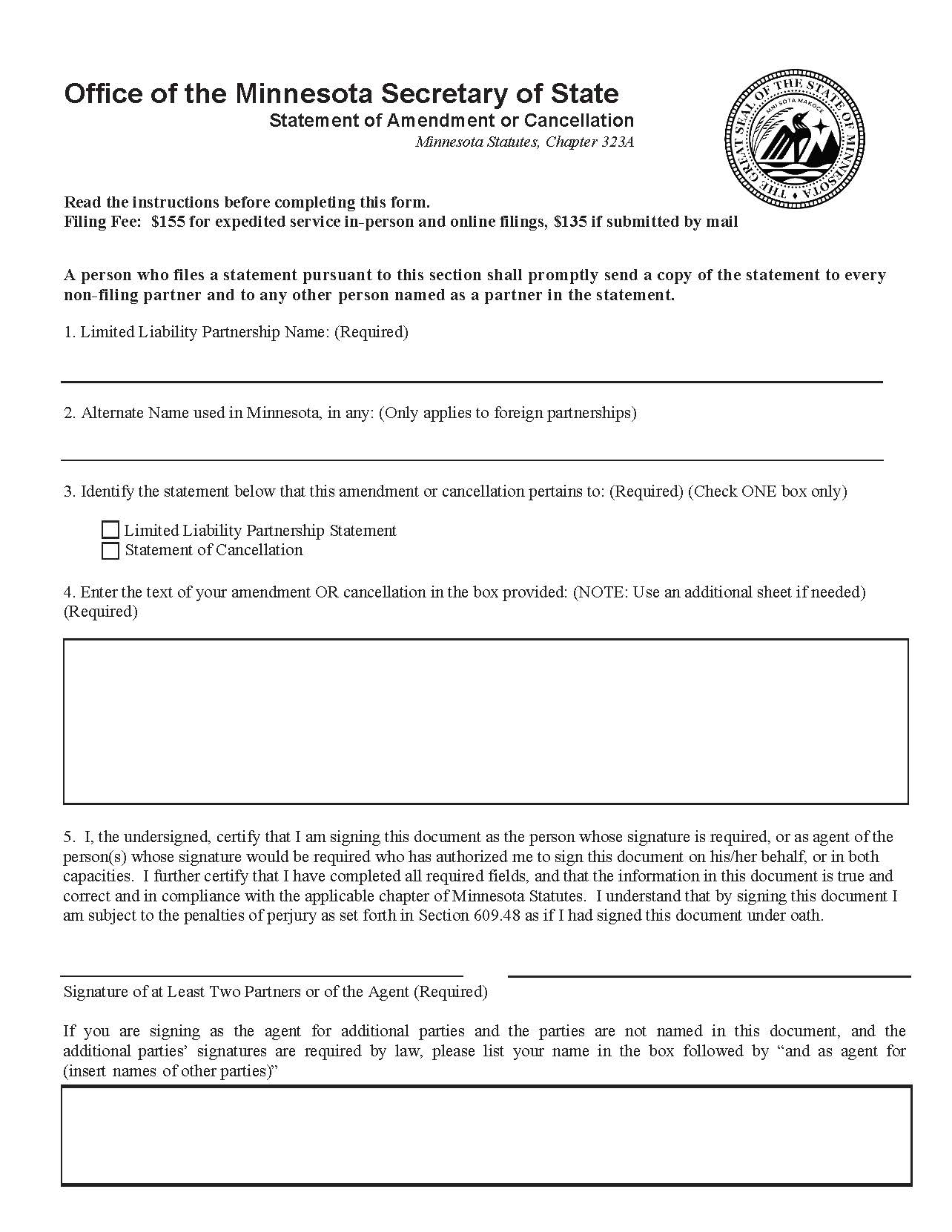 Statement Of Amendment Or Cancellation | Pdf Fpdf Doc Docx | Minnesota