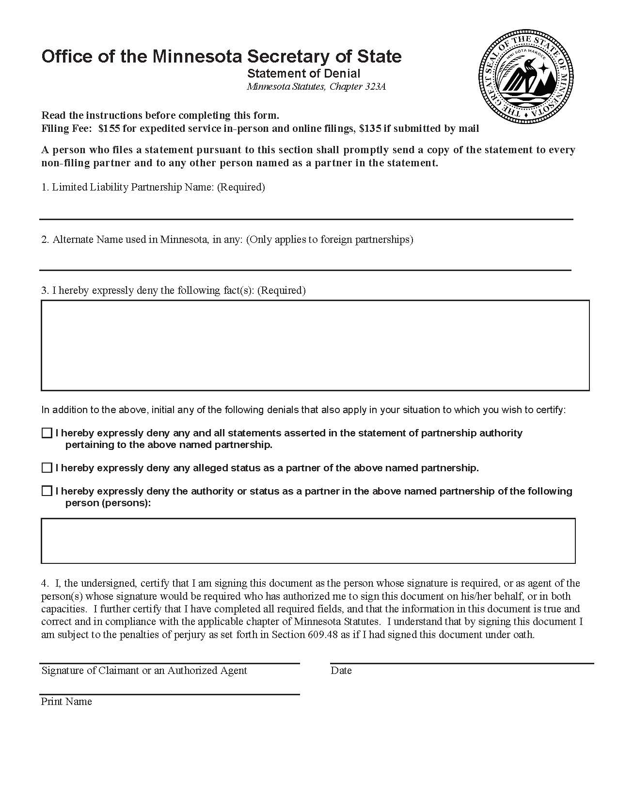 Statement Of Denial | Pdf Fpdf Doc Docx | Minnesota