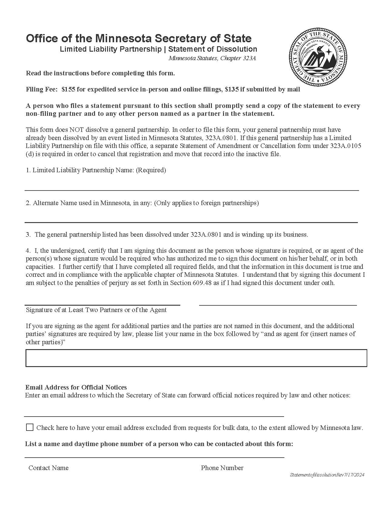Statement Of Dissolution | Pdf Fpdf Doc Docx | Minnesota