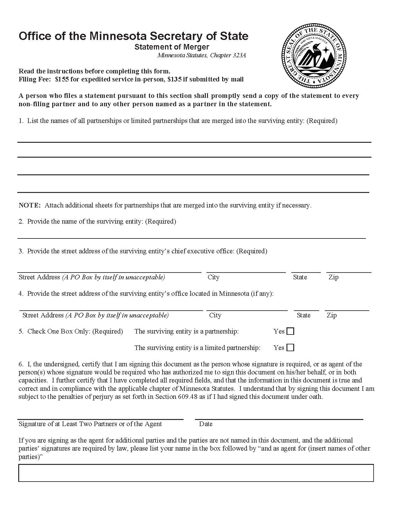 Statement Of Merger | Pdf Fpdf Doc Docx | Minnesota