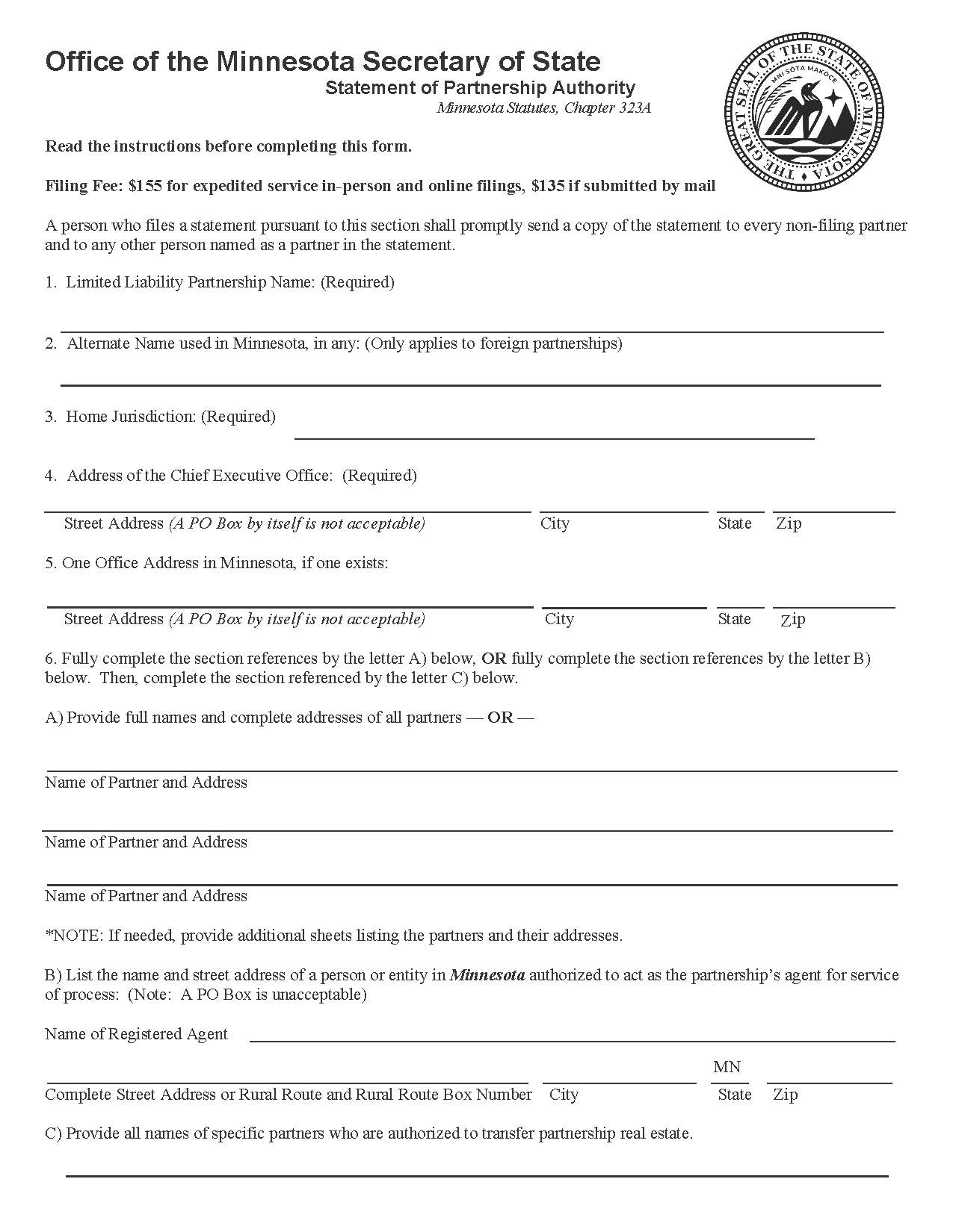 Statement Of Partnership Authority | Pdf Fpdf Doc Docx | Minnesota