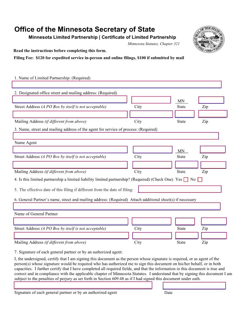 Certificate Of Limited Partnership Domestic | Pdf Fpdf Doc Docx | Minnesota
