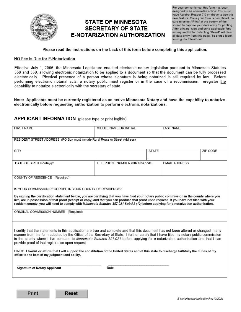 E-Notarization Authorization | Pdf Fpdf Docx | Minnesota