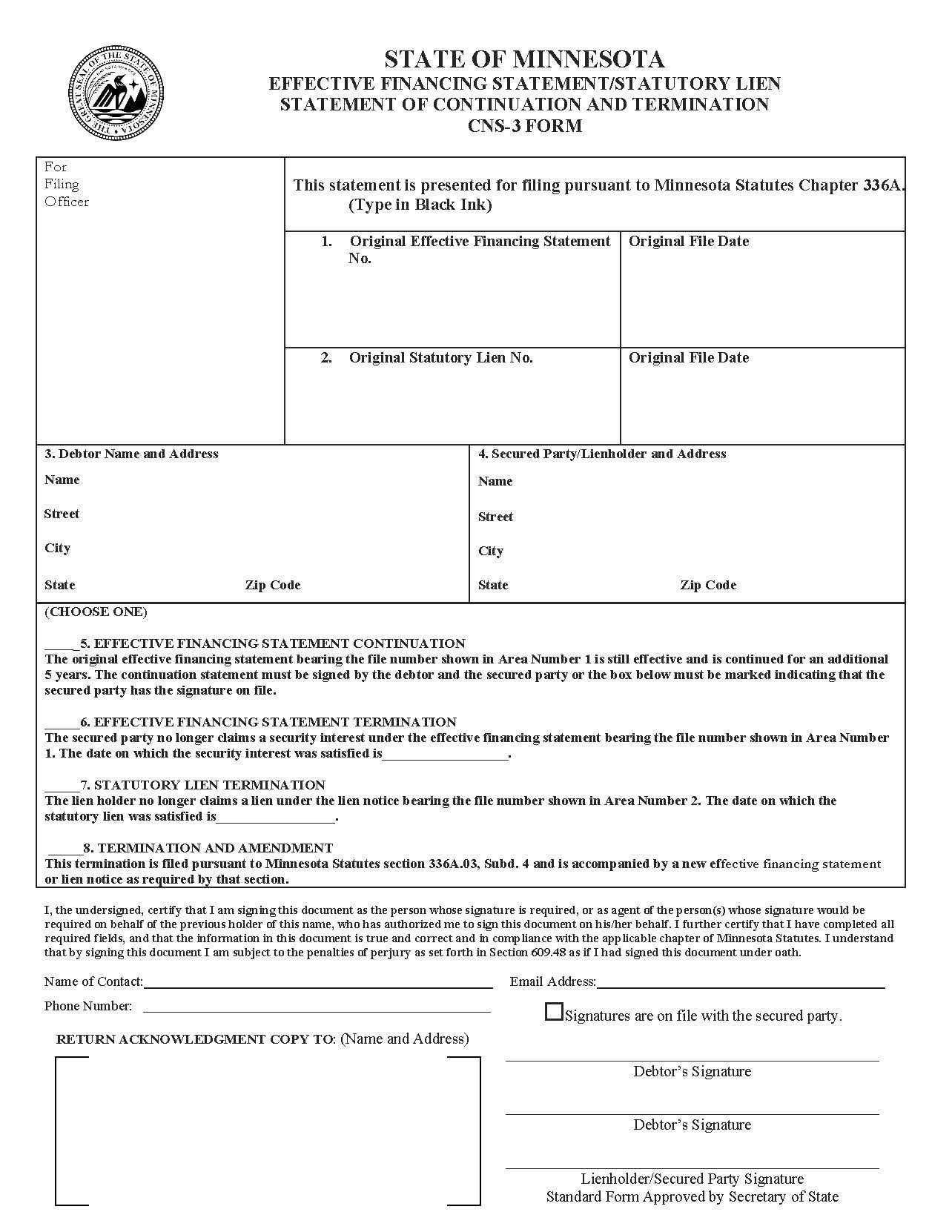 Statement Of Continuation And Termination {CNS-3} | Pdf Fpdf Doc Docx | Minnesota