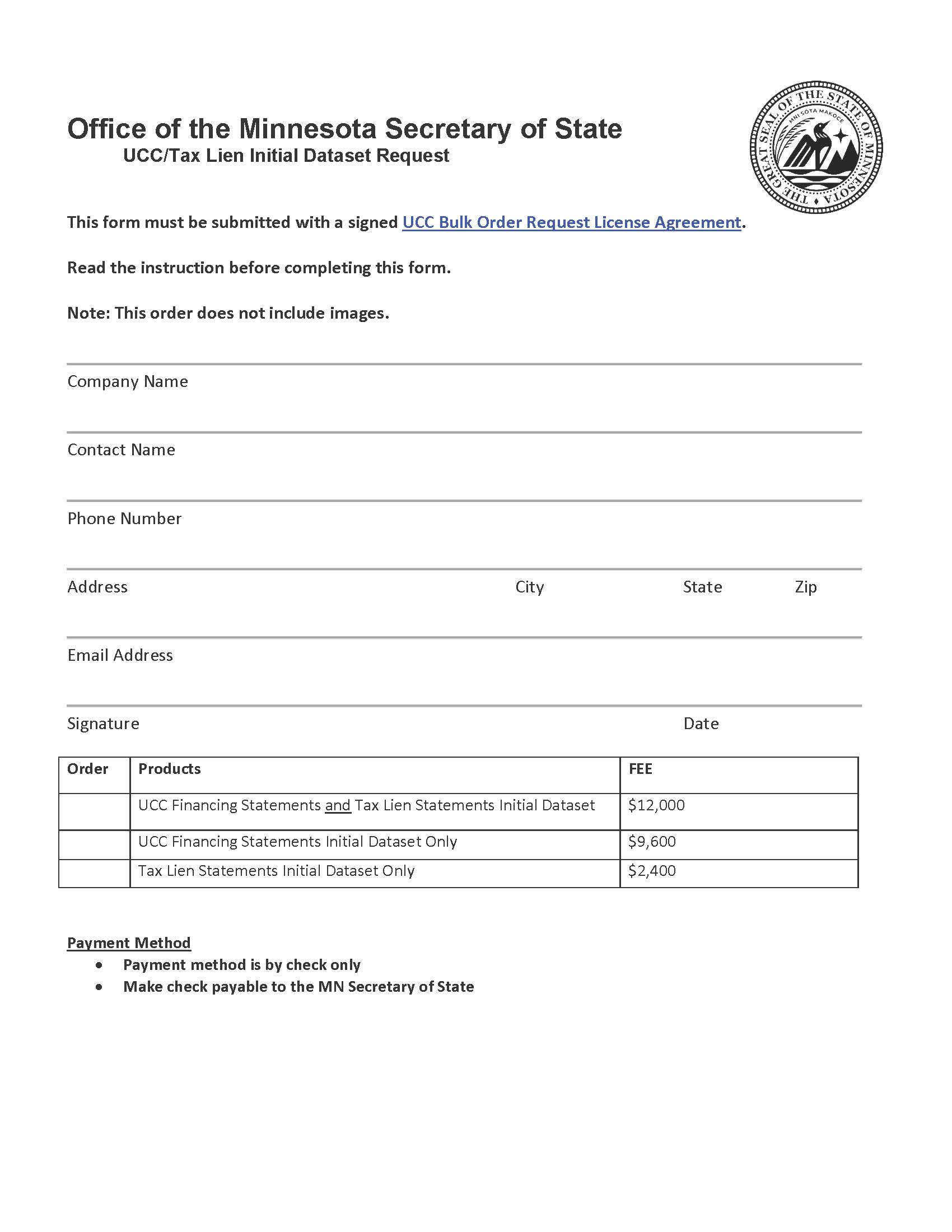 UCC-Tax Lien Initial Dataset Request | Pdf Fpdf Docx | Minnesota
