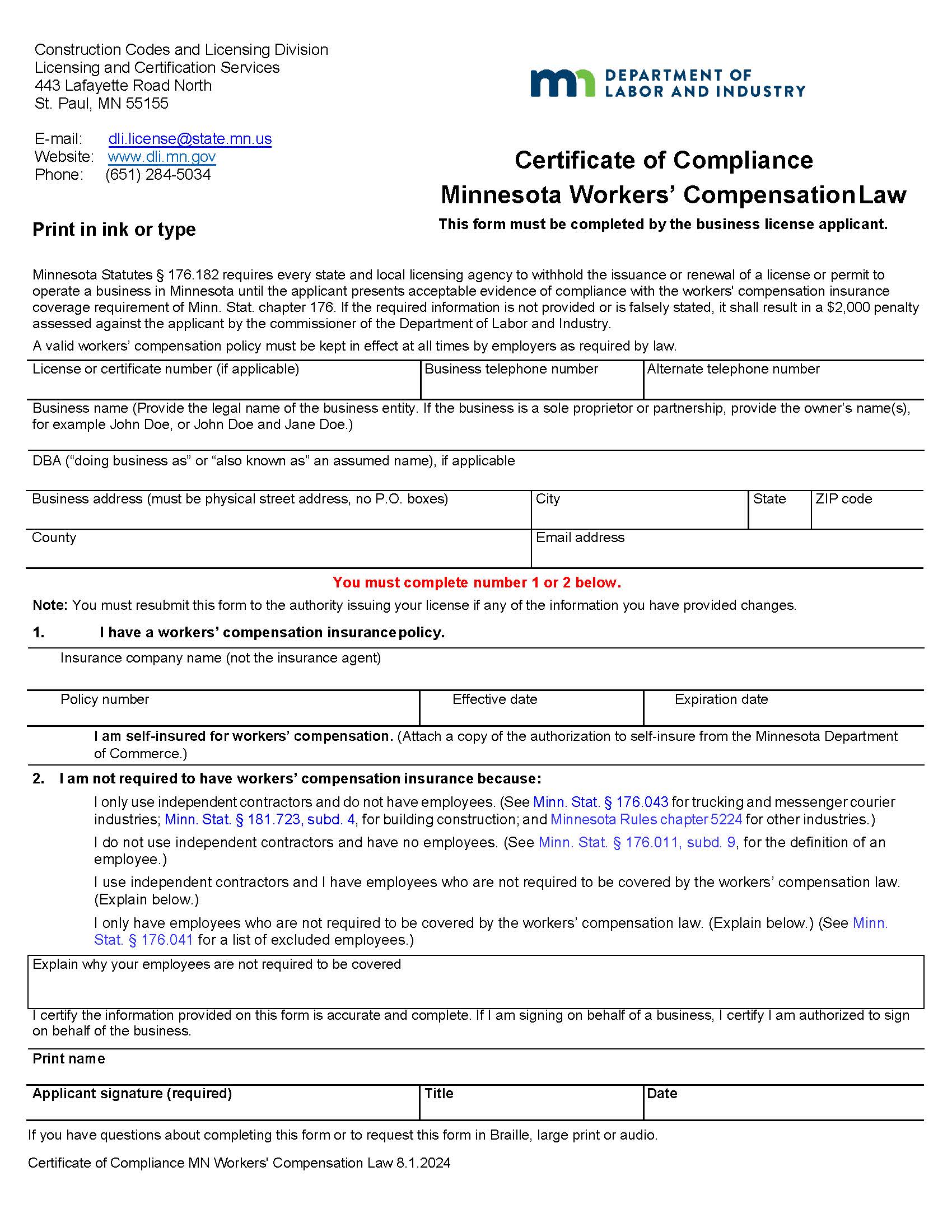 Certificate Of Compliance {MN LIC 04} | Pdf Fpdf Doc Docx | Minnesota