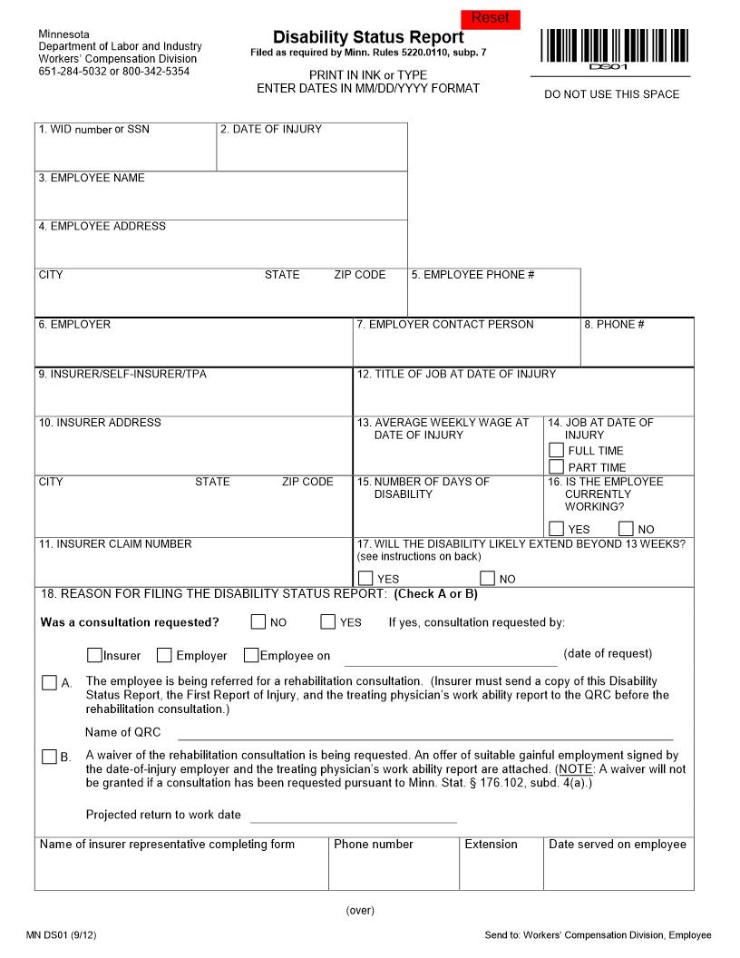 Disability Status Report {DS01} | Pdf Fpdf Doc Docx | Minnesota