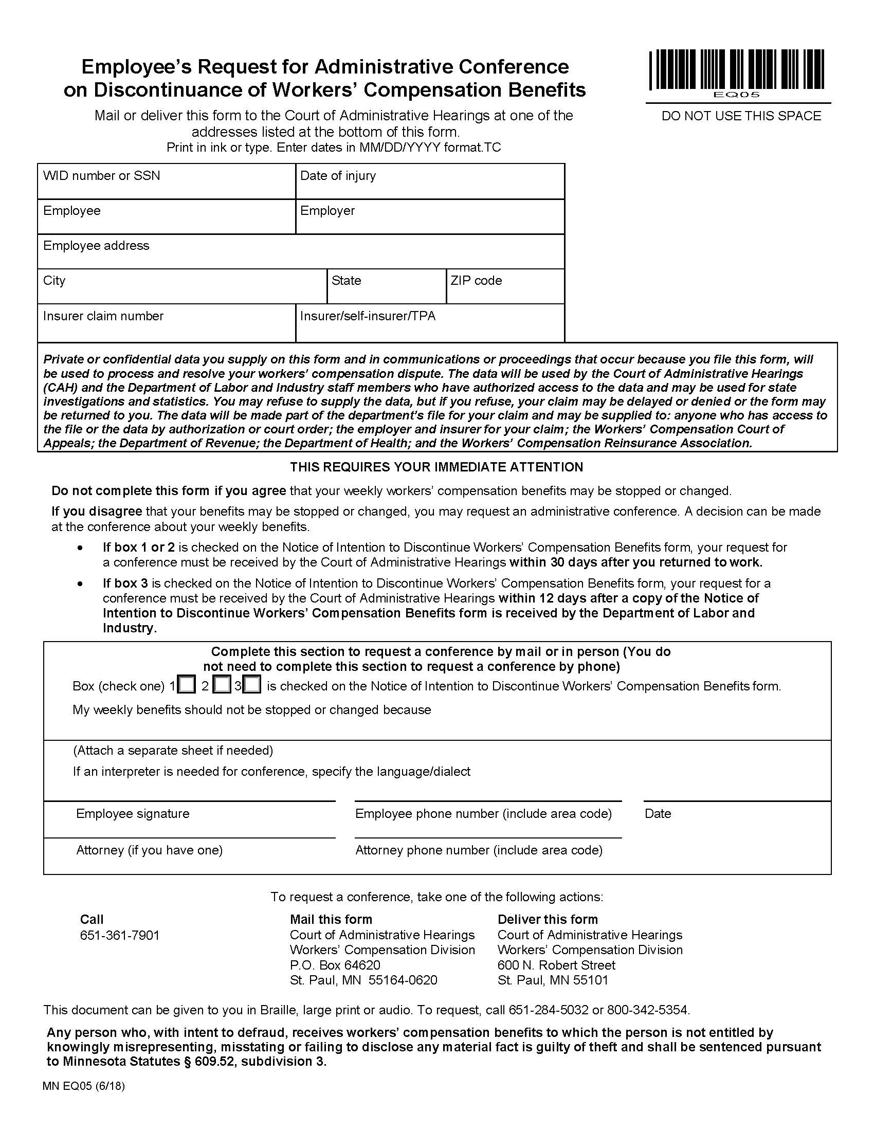 Employees Request For Administrative Conference {EQ05} | Pdf Fpdf Docx | Minnesota