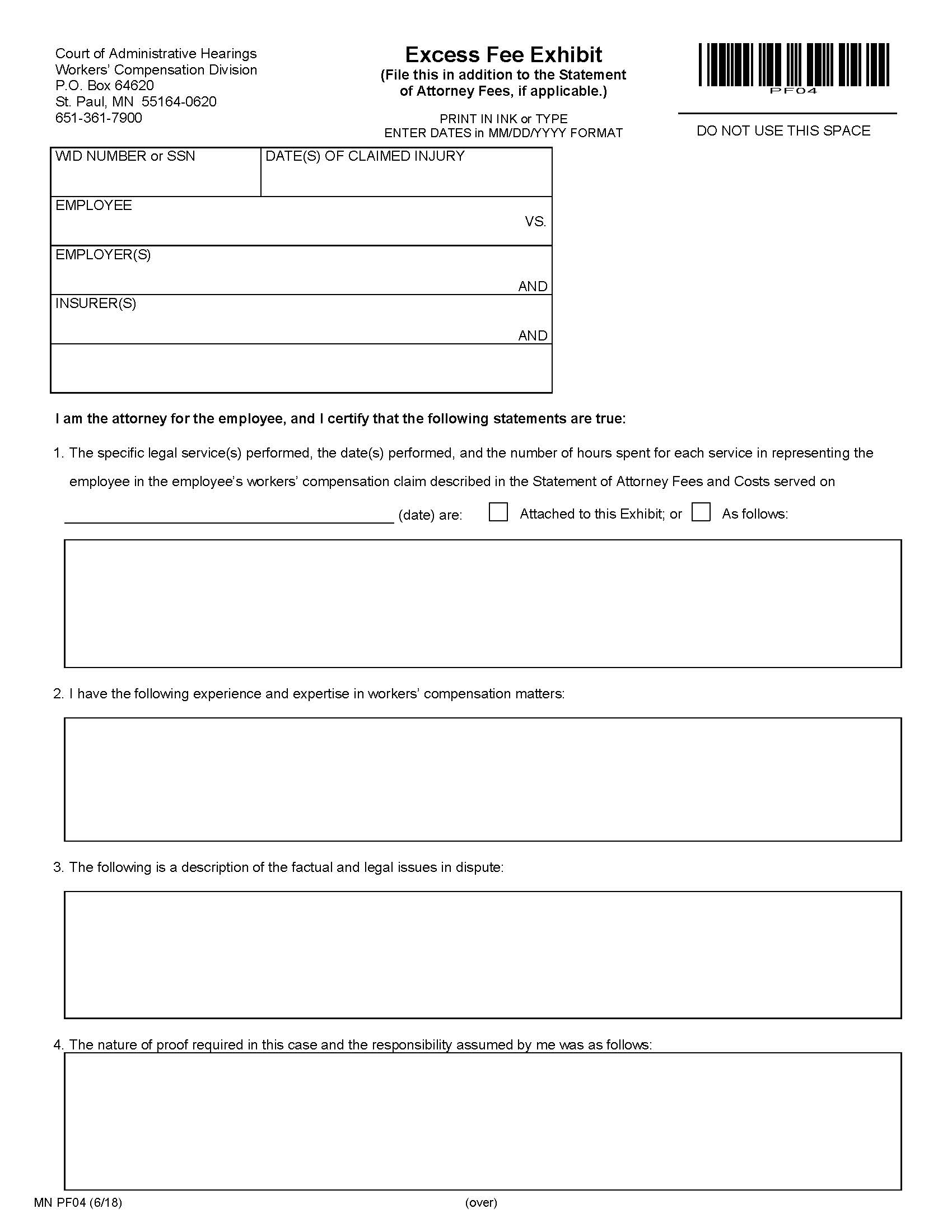 Excess Fee Exhibit {PF04} | Pdf Fpdf Docx | Minnesota